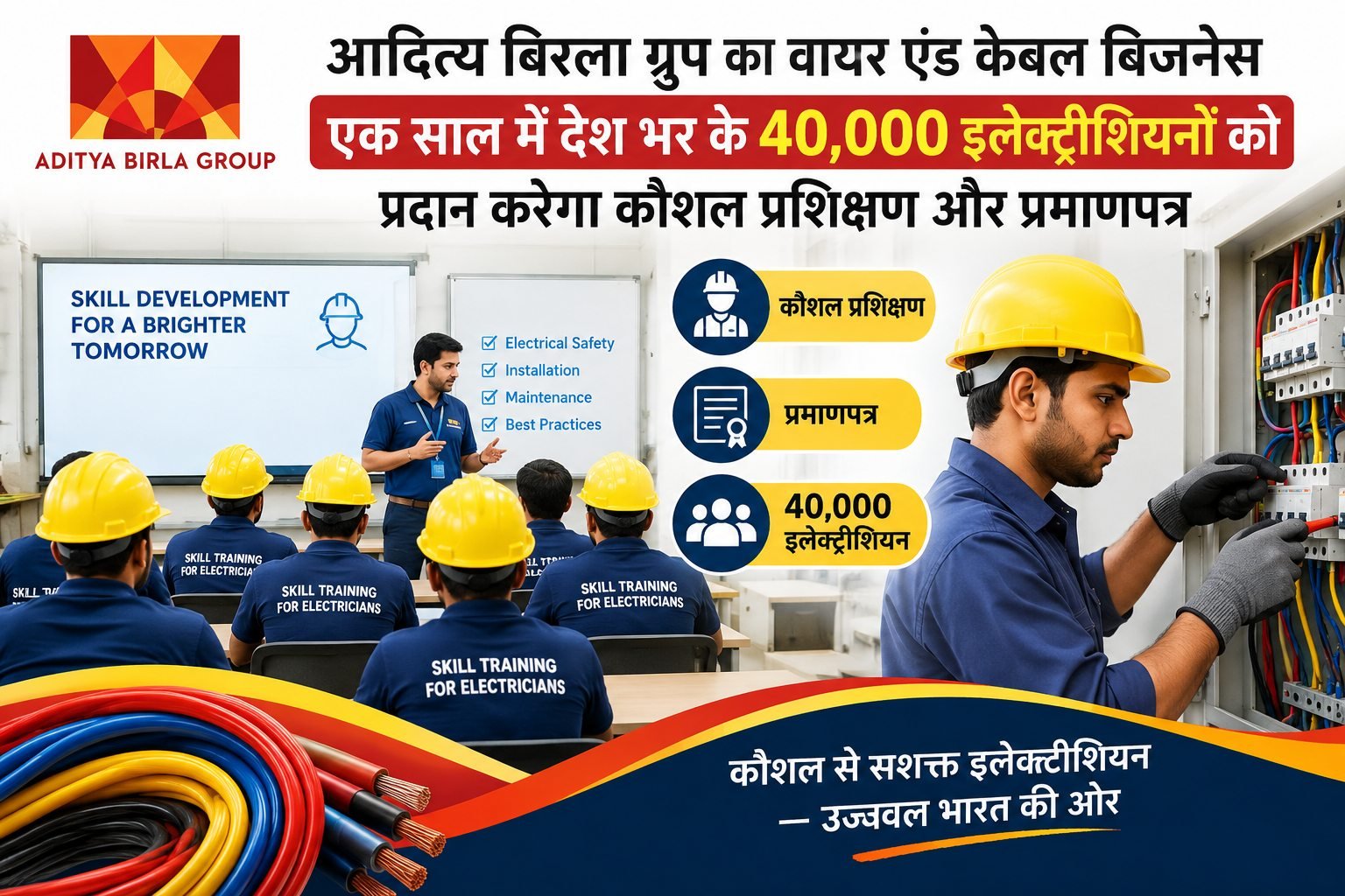 आदित्य बिरला ग्रुप का वायर एंड केबल बिजनेस एक साल में देश भर के 40,000 इलेक्ट्रीशियनों को प्रदान करेगा कौशल प्रशिक्षण और प्रमाणपत्र